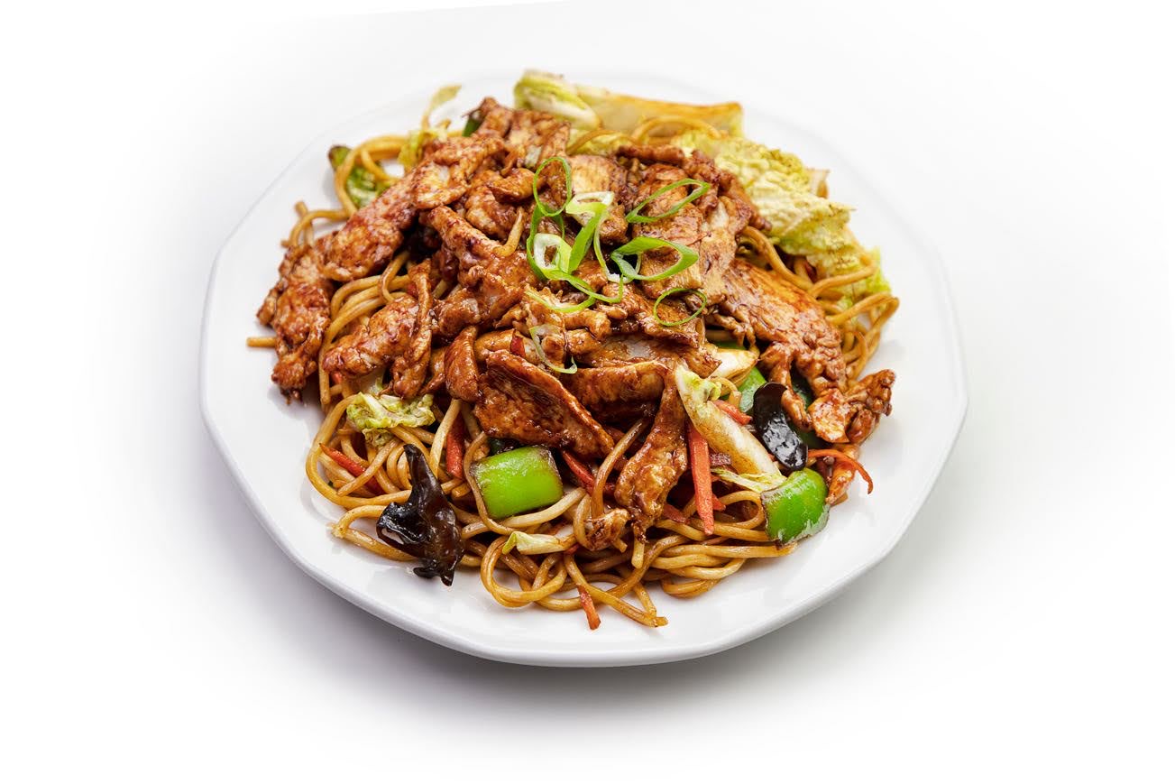 A plate of stir-fried noodles
